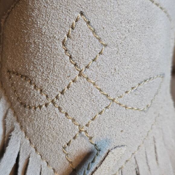 New Free People Lawless Bone Suede Leather Fringe Western Boots Size 7.5 - Picture 6 of 11